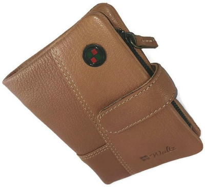 

WALTZ Men Tan Genuine Leather Wallet(11 Card Slots)