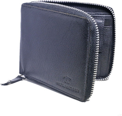 

NUKAICHAU Men Casual Blue Genuine Leather Wallet(12 Card Slots), Black