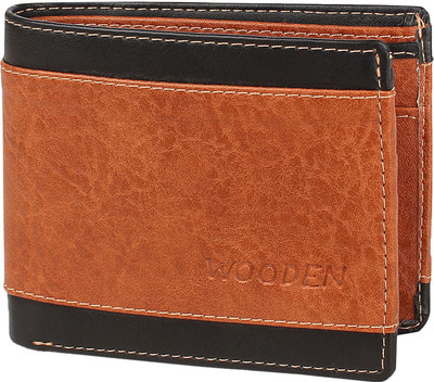 

Wooden Men Casual Black, Tan Genuine Leather Wallet(4 Card Slots)