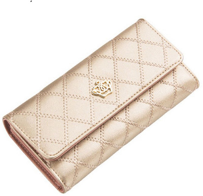 Elios Women Casual Beige Artificial Leather Wallet(13 Card Slots), Gold