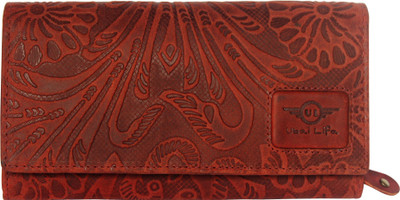 Ubai Lifa Women Red Genuine Leather Wallet(12 Card Slots)