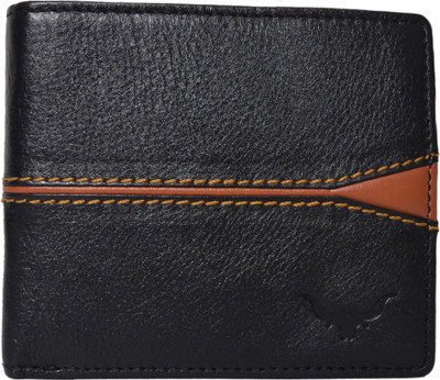

CADROHIDES Men Casual Black Genuine Leather Wallet(5 Card Slots), Black-tan