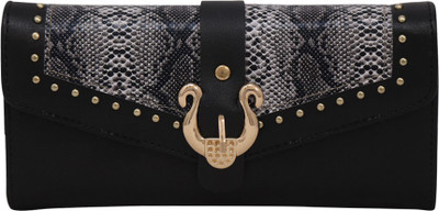 

Cidky Women Black Artificial Leather Wrist Wallet(10 Card Slots), Trendy black with snake skin style