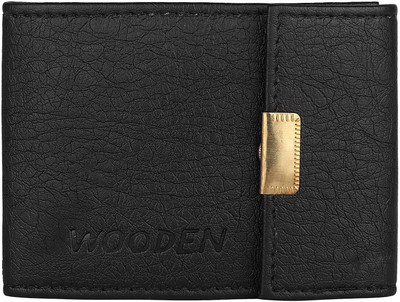Wooden Men Casual Black Genuine Leather Card Holder(9 Card Slots)