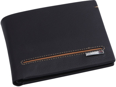 

MUNROS Men Casual Khaki, Black Genuine Leather Wallet(6 Card Slots)