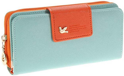 

Elios Women Casual Blue, Orange Artificial Leather Wallet(11 Card Slots), Navy