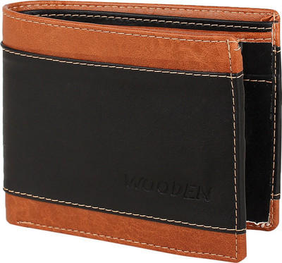 

Wooden Men Casual Black, Tan Genuine Leather Wallet(4 Card Slots)