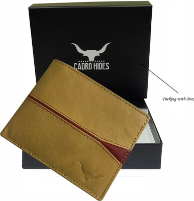 

CADROHIDES Men Casual Beige Genuine Leather Wallet(5 Card Slots), Tan-red