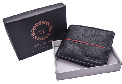 

D'LUXURIO Men Casual Black Genuine Leather Wallet(8 Card Slots), Black;red