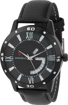

Svviss Bells 965TA New Generation black dial black leather strap day & date working wrist Watch - For Men