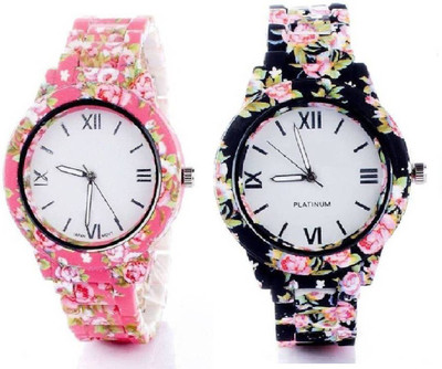 

Goodlike Retail Stunning Light Pink Black Floral Print Dial With Printed Strap Girls Wrist Watch For Women Watch - For Girls 23 Watch - For Girls