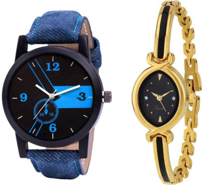 

Swadesi Stuff New Arrival Stylish Leather Strap & Bangle Multi Color Luxury Fashion couple watch for Men & women 121 Luxury Bangle Couple watch series Watch - For Men & Women