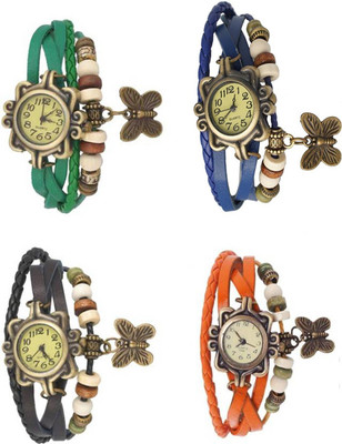 

Mettle Combo Latest Fancy Leather Hand Knit Vintage Watches Dress Bracelet Women Girls Ladies Clover Pendant Retro ( Pack Of 4 )MT-144 Watch - For Women