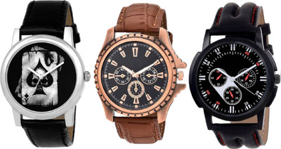 

Montres New Stylish Designer Dial Multicolor Leather Strap set of 3 MO08 Watch - For Men
