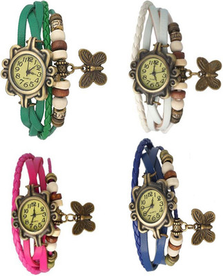 

Mettle Combo Latest Fancy Leather Hand Knit Vintage Watches Dress Bracelet Women Girls Ladies Clover Pendant Retro ( Pack Of 4 )MT-104 Watch - For Girls