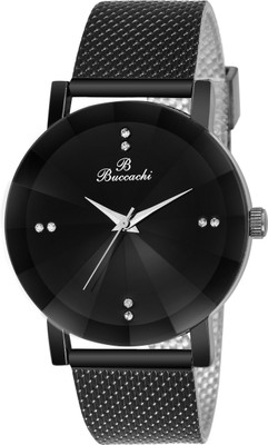 Buccachi B-G5045-BK-BK Black Dial Special Diamond Cute Glass Wrist Watch Water Resistant Black Color Strap Watch for Mens/Boys Analog Watch - For Women