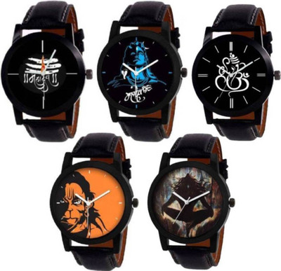 

Sea Horse New Recently Launched Top Selling 5 watch combo of Mahadev , Ganpati , Hanuman Roop Print Analog With Designer Genuine Leather Strap Watch Watch - For Men