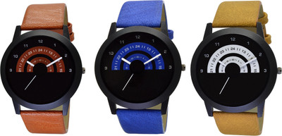 

SVM ATP-O26-27-30 Stylish Round Shape Yellow-Brown-Blue Strap Multicolor Dial Men's & Boy's (Pack of 3) Watch - For Men