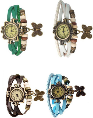 

Mettle Combo Latest Fancy Leather Hand Knit Vintage Watches Dress Bracelet Women Girls Ladies Clover Pendant Retro ( Pack Of 4 )MT-84 Watch - For Women