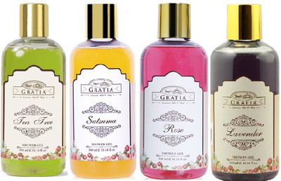

GRATIA SHOWER GEL COMBO PACK 4 PCS ( 1 ROSE SHOWER GEL , 1 SATSUMA SHOWER GEL , 1 LAVENDER SHOWER GEL & 1 TEA TREE SHOWER GEL )(300 ml, Pack of 4)