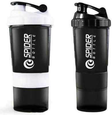 

Spider Combo of Protien Shaker 500 ML 500 Shaker(Pack of 2, White, Black), White and black