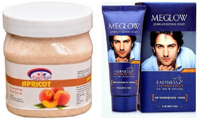 Pink Root APRICOT SCRUB 500ML WITH MEGLOW MEN FAIRNESS CREAM (SPF-15)(Set of 2)