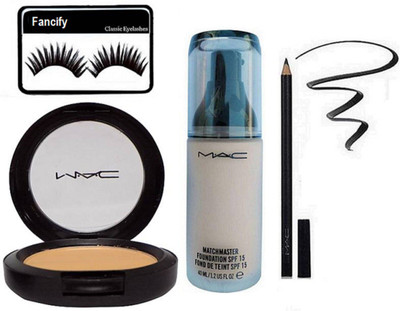 

Fancify Eyelashes , MAC Match Master SPF 15 Make-Up Foundation, pencil k with studio fix powder plus foundation compact(Set of 4)