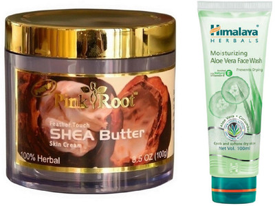 

Pink Root SHEA BUTTER CREAM 100G WITH ALOE VERA FACE WASH(Set of 2)