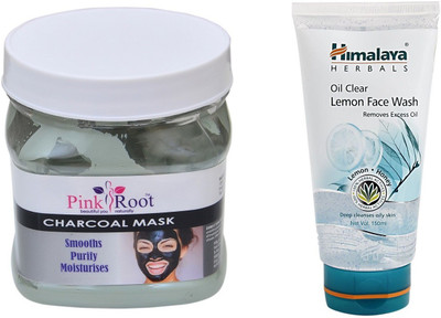 

Pink Root CHARCOAL MASK 500ML WITH HIMALAYA LEMON FACE WASH(Set of 2)