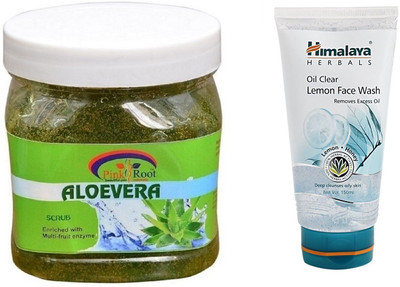 

Pink Root ALOEVERA SCRUB 500ML WITH HIMALAYA LEMON FACE WASH(Set of 2)