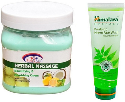

Pink Root HERBAL MASSAGE CREAM 500ML WITH NEEM FACE WASH(Set of 2)
