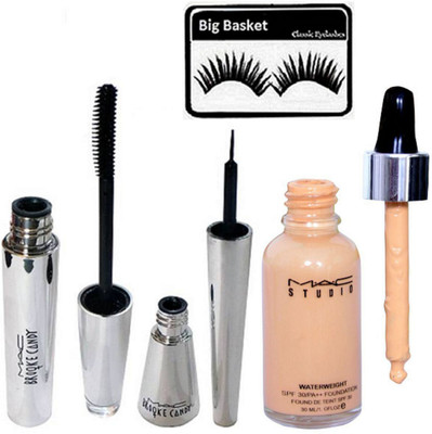 

big basket Eyelashes, Mac Brooke Candy Liner&Mascara,Studio Waterwight Foundation(Set of 4)