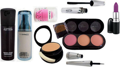 

caroline Sponge Puff, Mac Matchmaster Liquid Foundation, 3 Shades Blusher, Two Way Comapct, Matte Finish Herion Lipstick, Prep + Prime Face Serum, Brooke candy Eyeliner & Mascara(Set of 8)