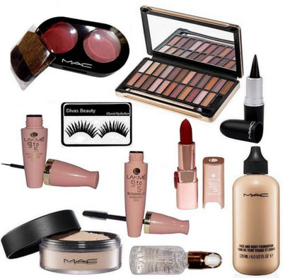 

divas beauty Eyelashes, Naked 4 Double Shade Eyeshadow Palette, Lakme 9 To 5 Eyeliner & Mascara, Matte Finish Lipstick, Black Stick Kajal, Face And Body Foundation, Radiance Primer, Loose Powder Compact, Two Shade Pink Blusher Compact(Set of 10)