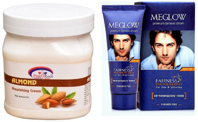 

Pink Root ALMOND CREAM 500ML WITH MEGLOW MEN FAIRNESS CREAM (SPF-15)(Set of 2)