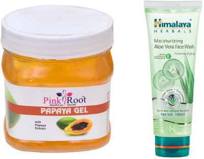 

Pink Root PAPAYA GEL 500ML WITH ALOE VERA FACE WASH(Set of 2)