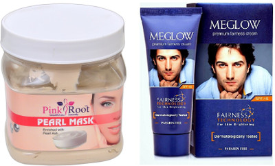 

Pink Root PEARL MASK 500ML WITH MEGLOW MEN FAIRNESS CREAM (SPF-15)(Set of 2)