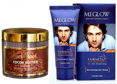 

Pink Root COCOA BUTTER SCRUB 100G WITH MEGLOW MEN FAIRNESS CREAM (SPF-15)(Set of 2)