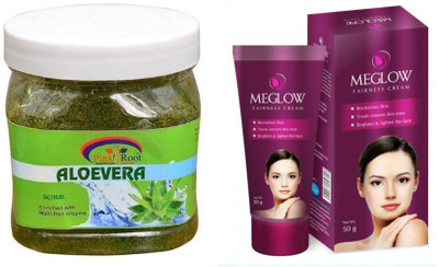

Pink Root ALOEVERA SCRUB 500ML WITH MEGLOW WOMEN FAIRNESS CREAM(Set of 2)