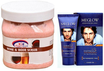 

Pink Root WINE BEER SCRUB 500ML WITH MEGLOW MEN FAIRNESS CREAM (SPF-15)(Set of 2)
