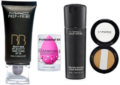 

Professional kit Sponge puff,Mac Pre+Primer Moisture Infusion Serum Hydratant& Mac Eyeshadow Fard A JOUES Mineralize,Prep Prime B B Beauty Balm SPF 35 Foundation(Set of 4)