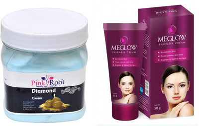 

Pink Root DIAMOND CREAM 500ML WITH MEGLOW WOMEN FAIRNESS CREAM(Set of 2)