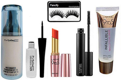

Fancify Eyelashes With Mac Zoom Lash Mascara & Liquid Eyeliner With 9to5 Infaliable Primer,MAC Match Master SPF15 Make-Up Foundation,Matte finish lipstick(Set of 6)