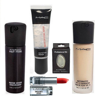

Professional kit silicon puff , mac match master foundation , Mac Mattifying Base Primer & moisture infusion serum hydrant(Set of 5)