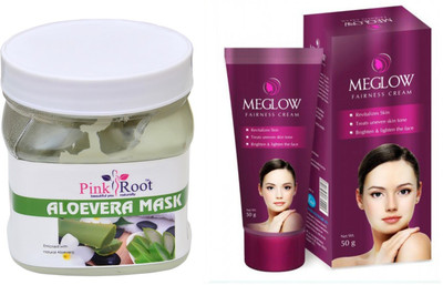 

Pink Root ALOEVERA MASK 500ML WITH MEGLOW WOMEN FAIRNESS CREAM(Set of 2)