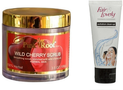 

Pink Root WILD CHERRY SCRUB 100G WITH FAIR & LOVELY POLLUTION CLEAN-UP FACE WASH(Set of 2)