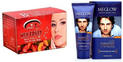 

Pink Root MIX FRUIT BLEACH 250G WITH MEGLOW MEN FAIRNESS CREAM (SPF-15)(Set of 2)