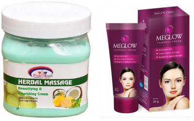 

Pink Root HERBAL MASSAGE CREAM 500ML WITH MEGLOW WOMEN FAIRNESS CREAM(Set of 2)