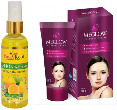 

Pink Root LEMON FACE WASH 100ML WITH MEGLOW WOMEN FAIRNESS CREAM(Set of 2)