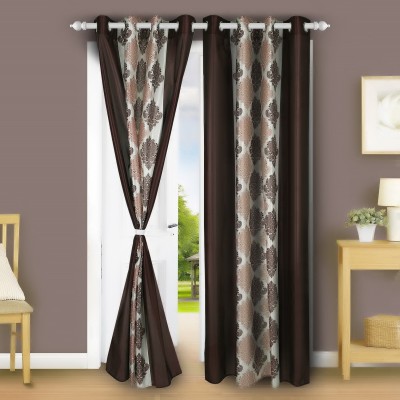 E-Retailer 153 cm (5 ft) Polyester Semi Transparent Window Curtain Single Curtain(Floral, Maroon)